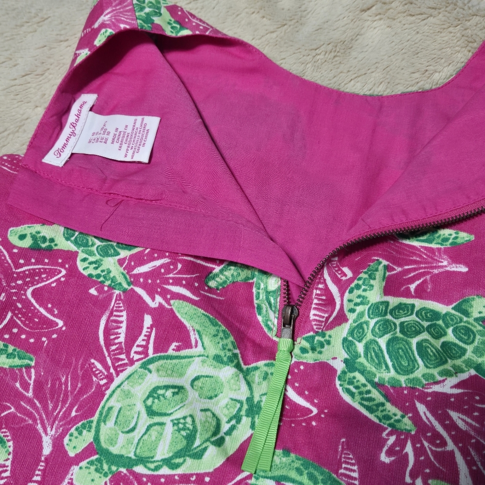 Tommy Bahama turtle shift dress with pockets girls pink & green, kids 10 - Picture 8 of 11
